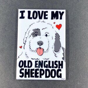 Old English Sheepdog Magnet Handmade Cartoon Pet Portrait Dog Art Decor Gift